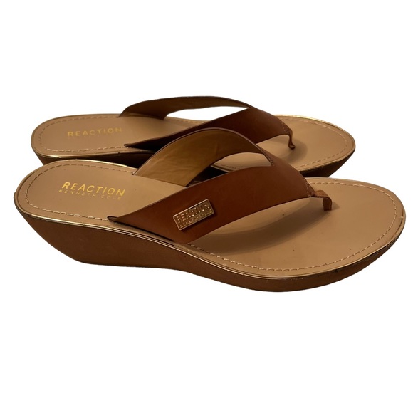Reaction Kenneth Cole Platform Tan Wedge Sandals Size 9 - Picture 3 of 7